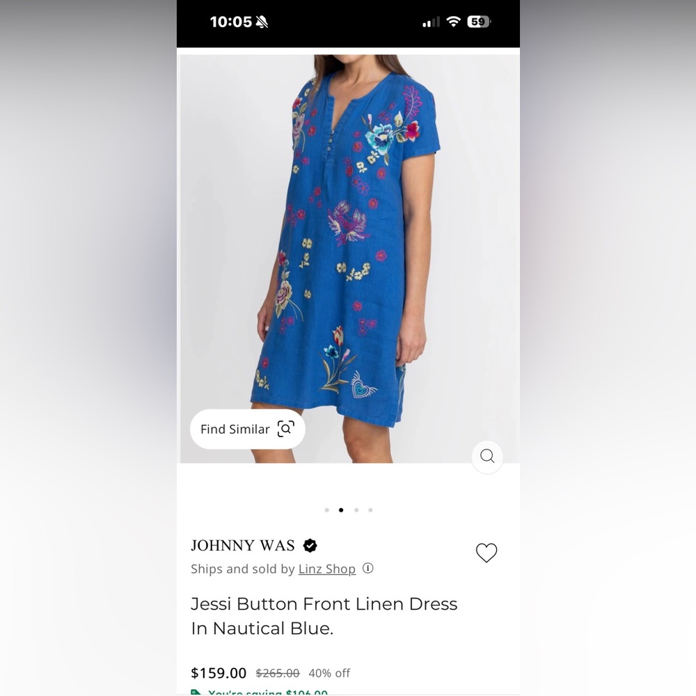 Johnny Was Blue Embroidered Dress